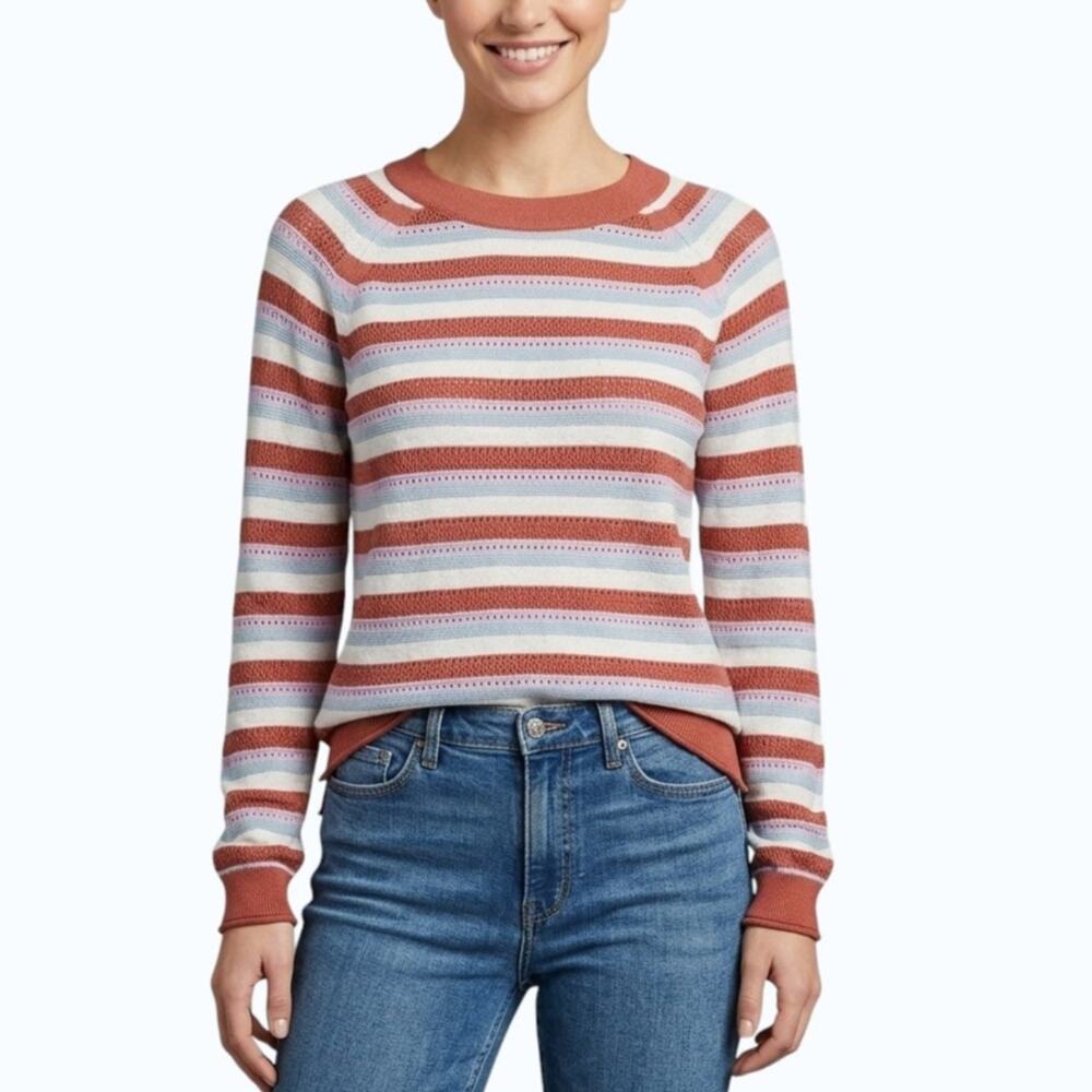 Market & Spruce Stripe Eyelet Pullover Knit Top Women Size XL NWT